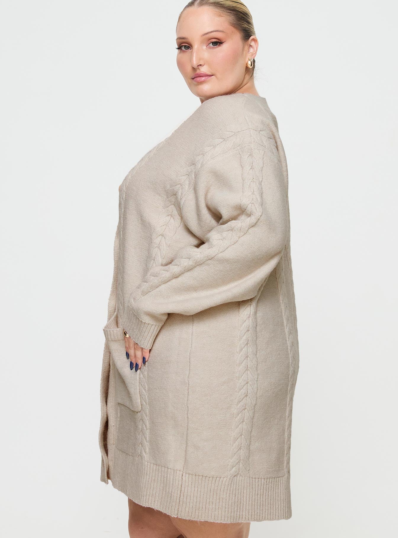 Cardi Long Sleeve Mini Dress Cream Curve、mySite、solidvoid