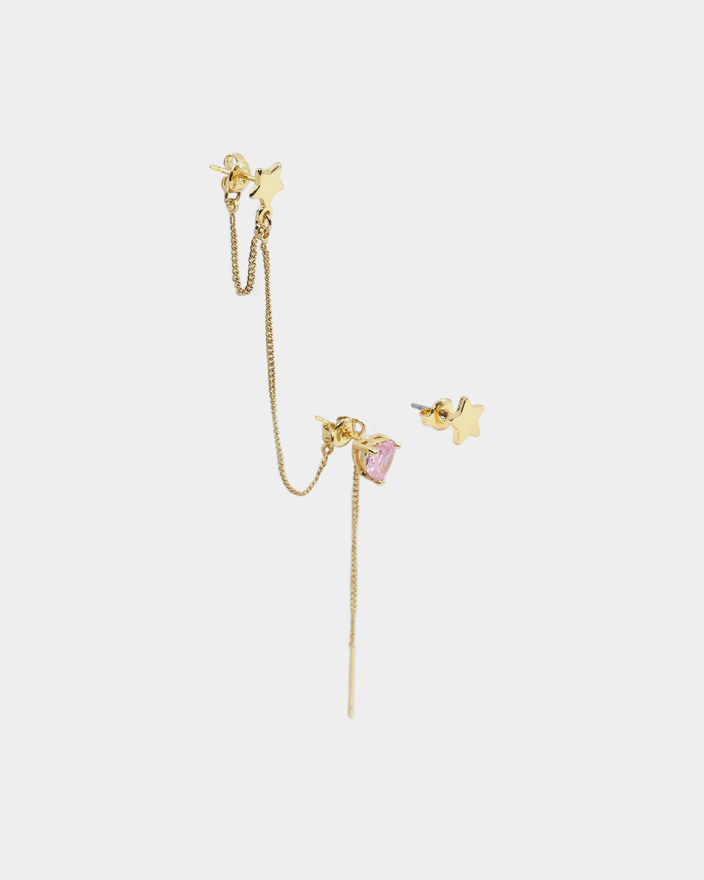 Raising Hell Women's Starry Heart Earrings Chain Gold/Pink、mySite、zt4zffjzw