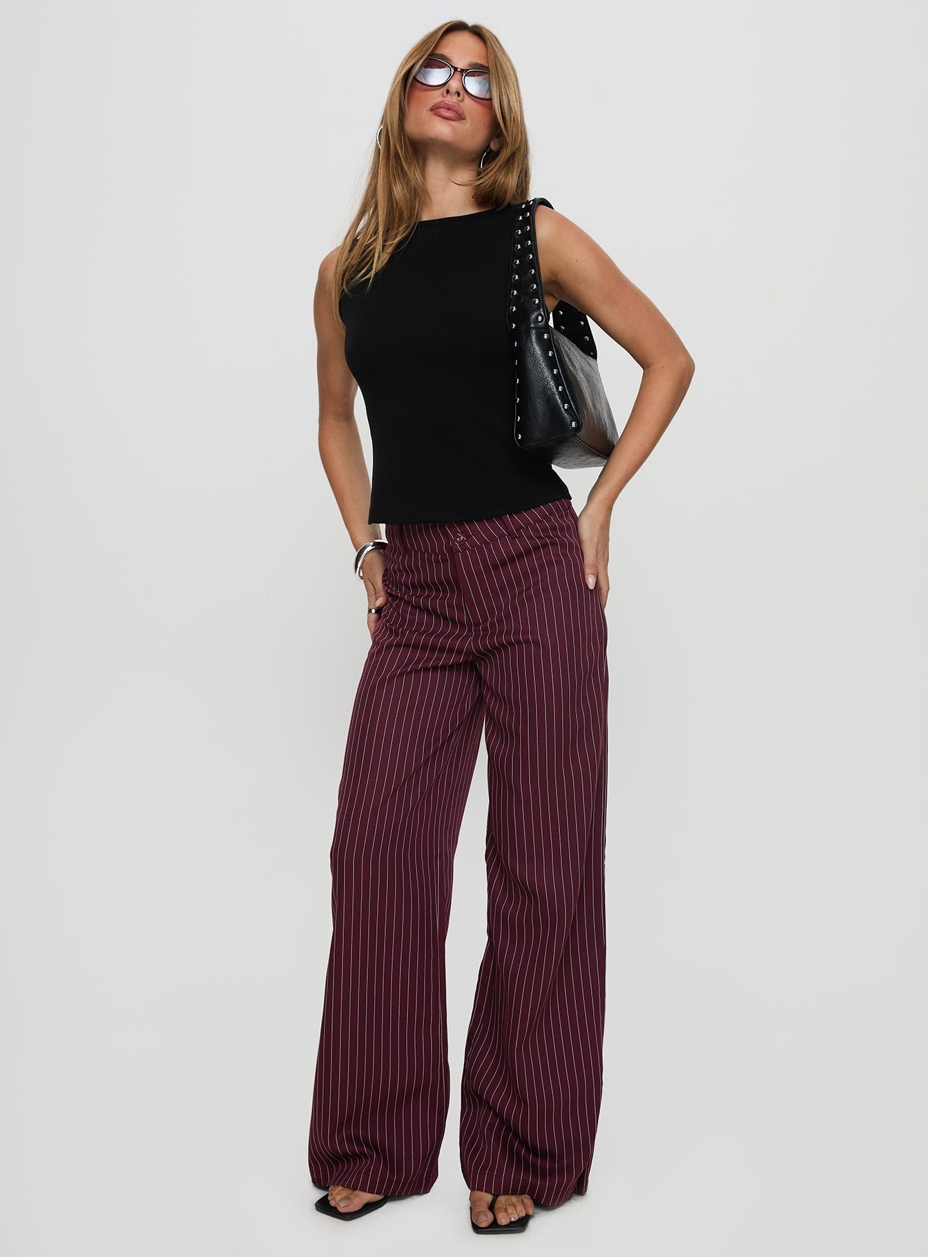 Lorenne Mid Rise Pant Burgundy Pinstripe、mySite、solidvoid