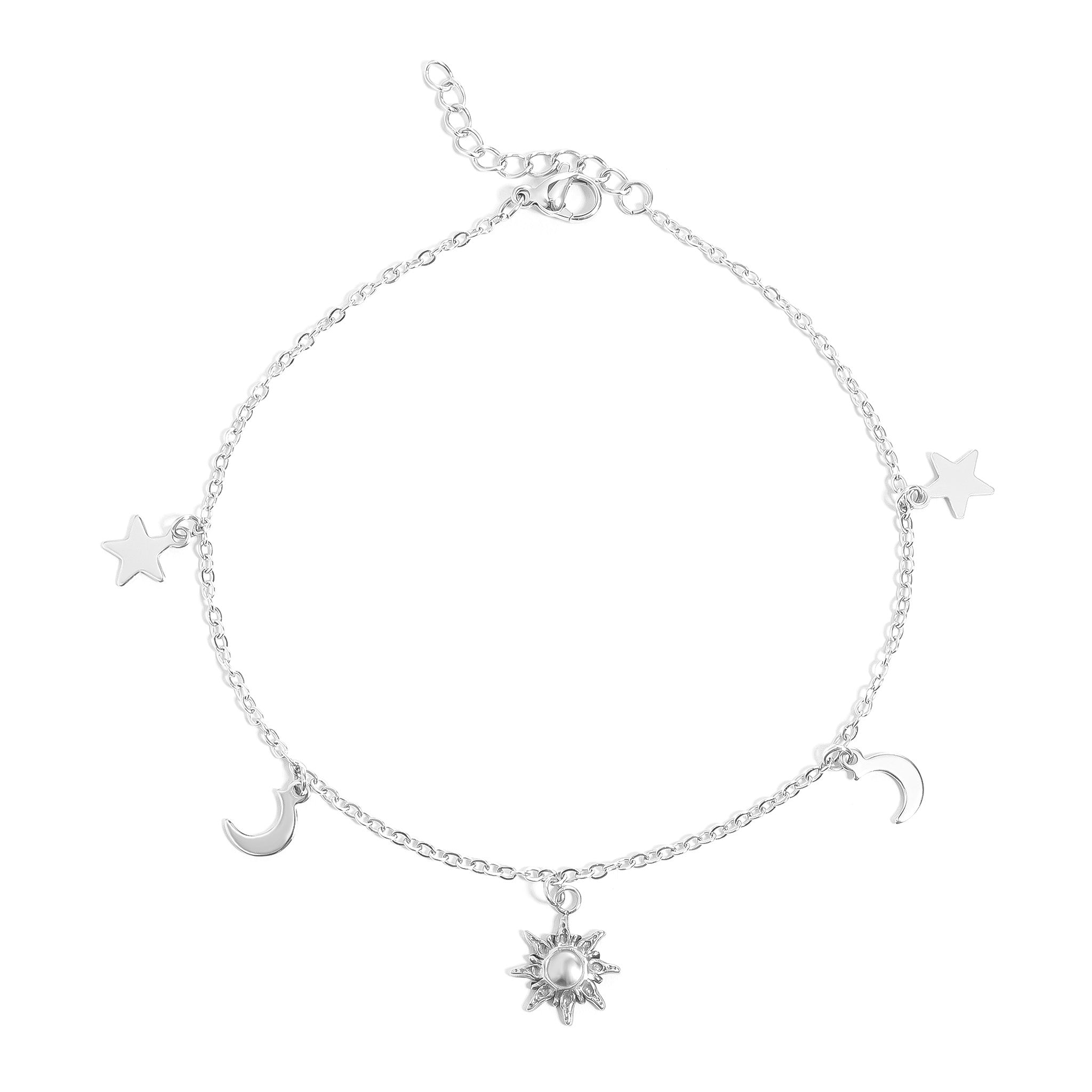 18K Gold PVD Stainless Steel Moon and Star Charms Anklet / BRJ1030、mySite、dreamappss