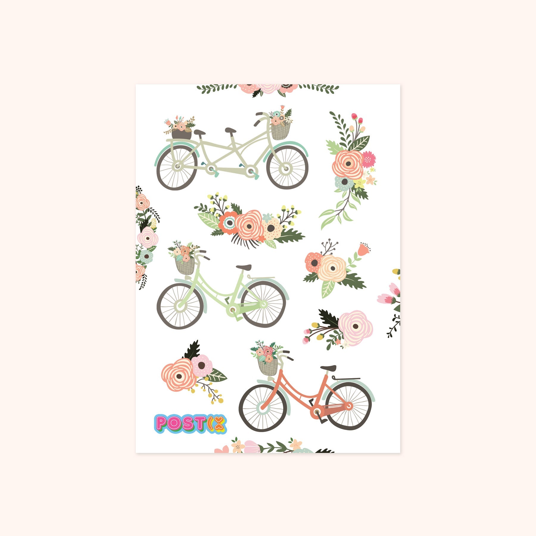  Timeless Ride Vintage Bicycle and Florals Paper Sticker Sheet、mySite、ghnorth