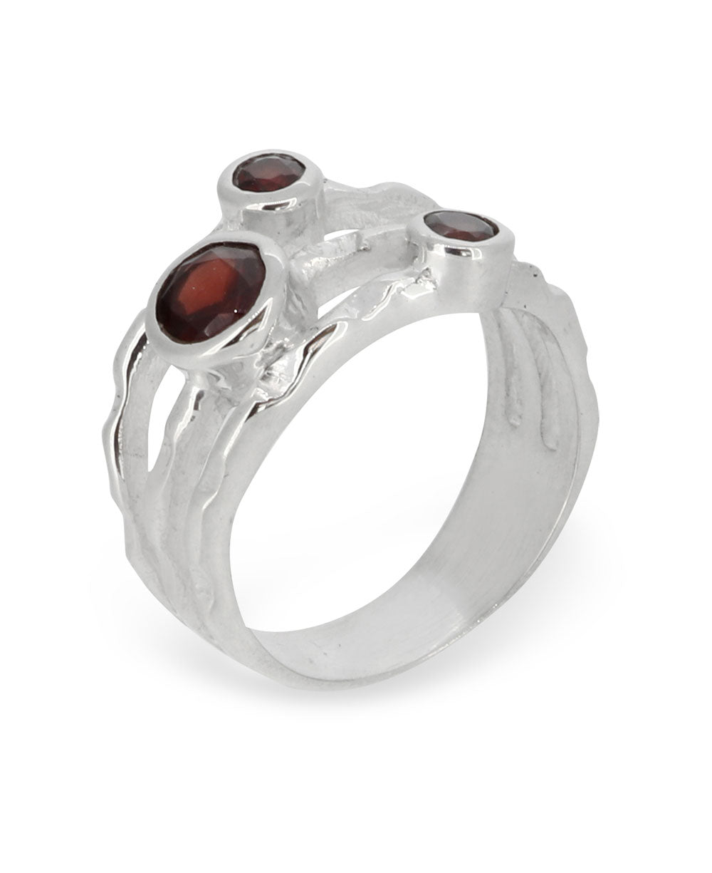 Garnet Triple Gemstone Ring, Sterling Silver、mySite、topwebapps