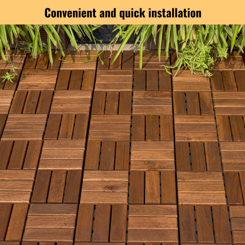 Acacia Wood Interlocking Deck Tiles Checker Pattern, 30 PCS 12" x 12" Square Acacia Hardwood Outdoor Flooring for Patio, Bancony, Pool Side,...、、eastwooduniform