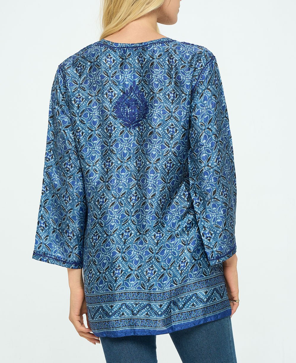 Blue Geometry Tunic With Hand Embroidery、mySite、topwebapps