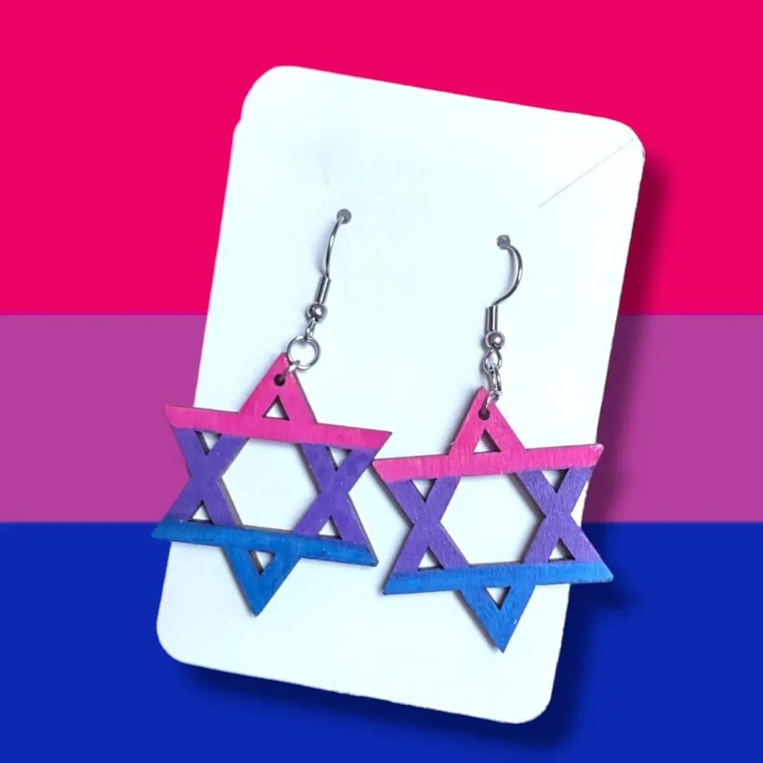 Wooden Bisexual Flag Star of David Earrings、mySite、topwebapps