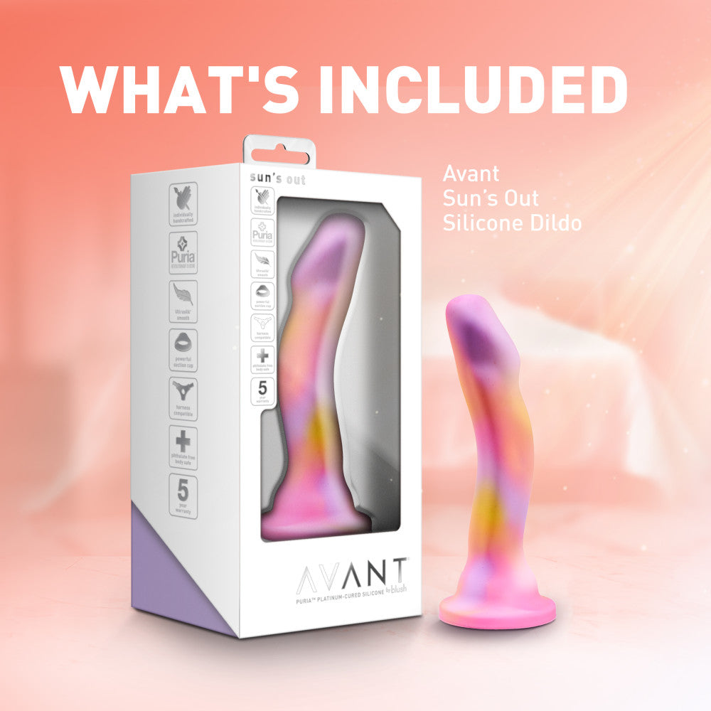 Avant By Blush® | Sun's Out Pink: Artisan 7 Inch Curved P-Spot / G-Spot Dildo with Suction Cup Base - Elegantly Made with Smooth Ultrasilk® Purio™ Silicone、mySite、bottomscart