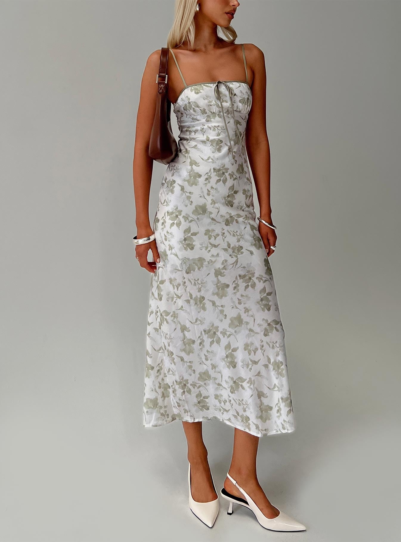 Vasiliki Maxi Dress White / Green Floral、mySite、solidvoid