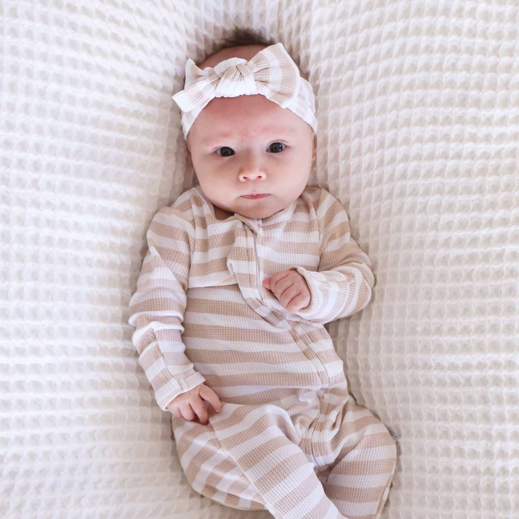  Latte Stripes Bamboo Waffle Knit Large Bow Headwrap、mySite、layawaytickets