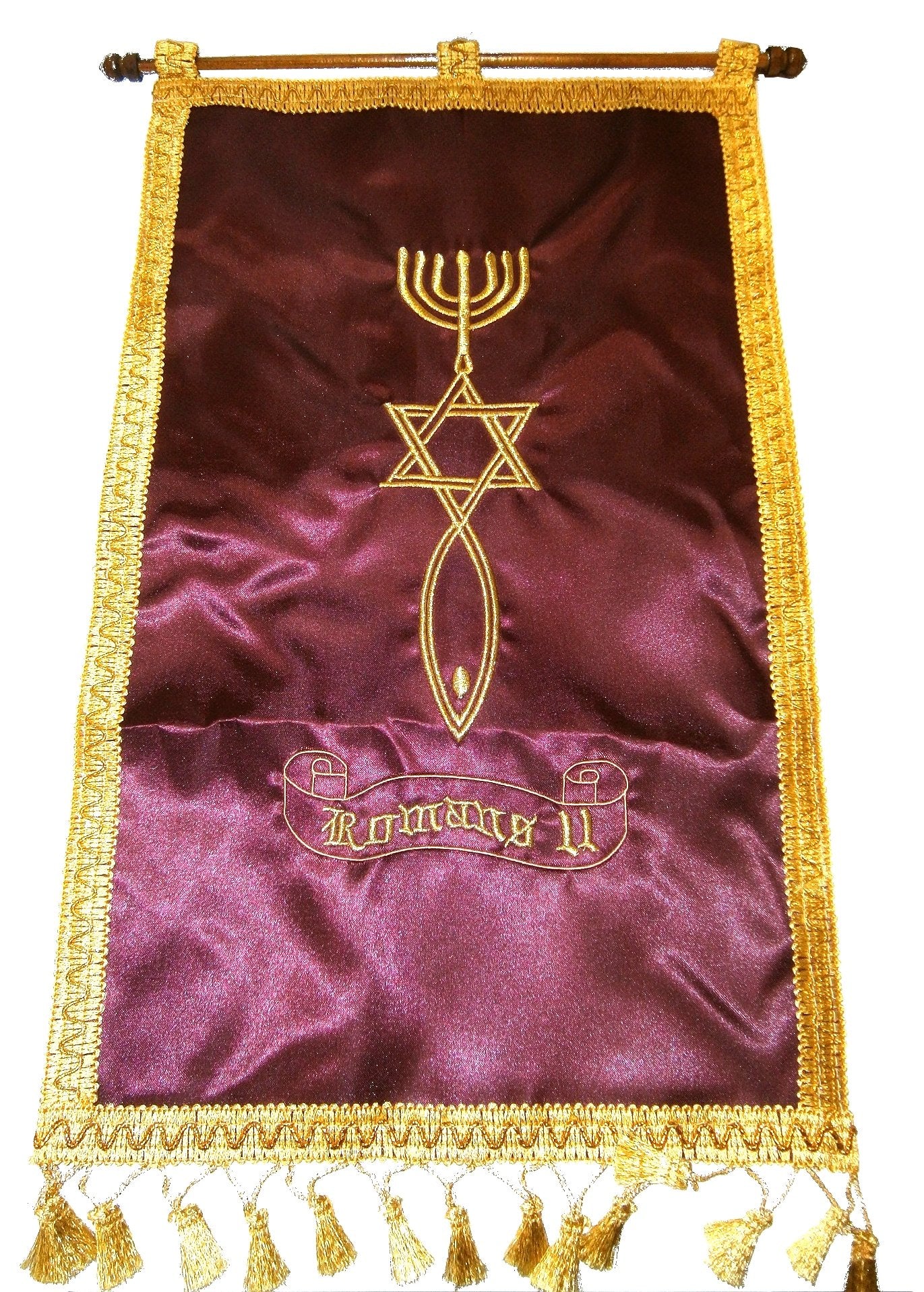 Holy Land Market Maroon Grafted in - Messianic Seal Cloth Banner Hanger - Comes with Stick for Hanging、mySite、topwebapps