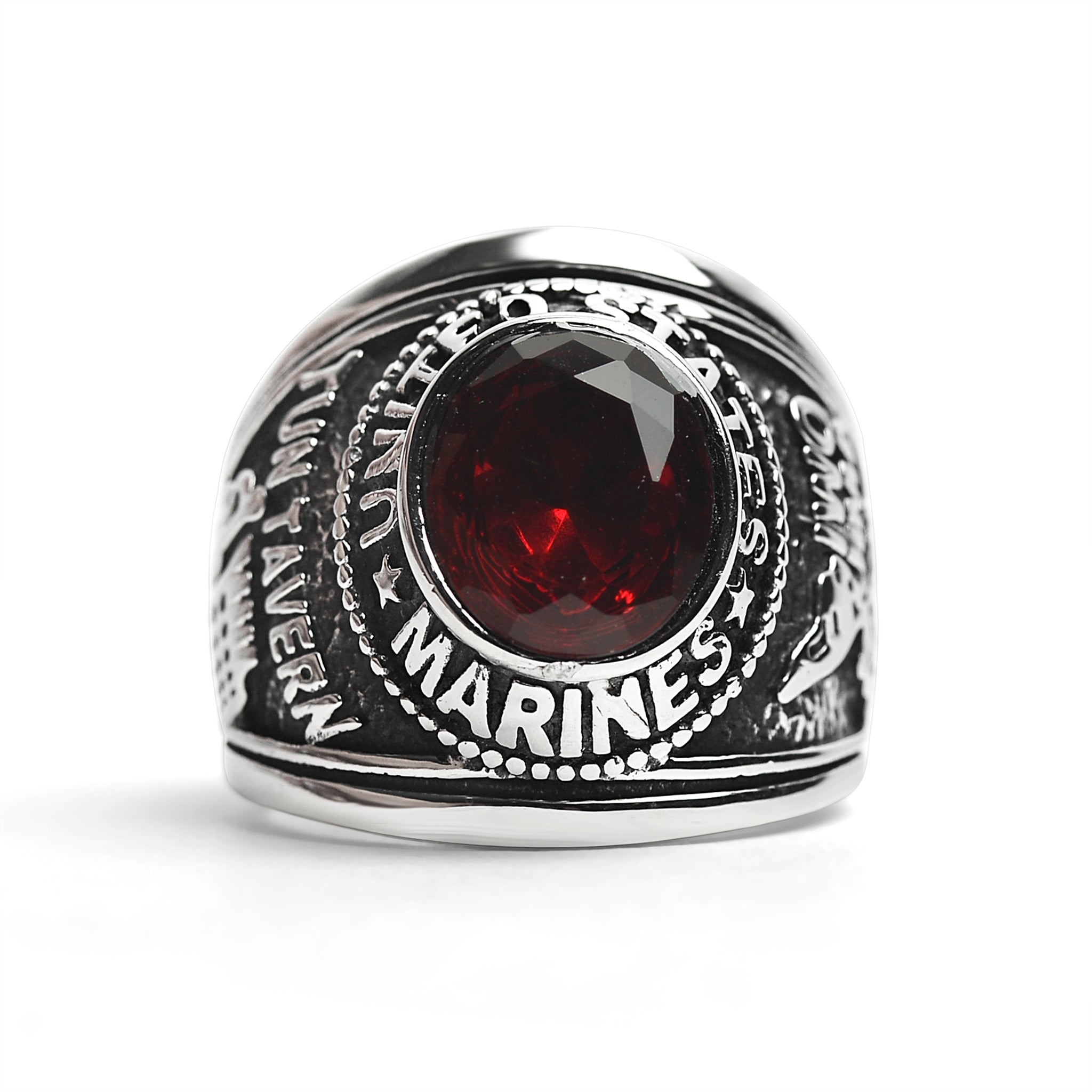 Stainless Steel United States Marine Corp Military Men's Ring with Red Stone / MCR4046、mySite、dreamappss
