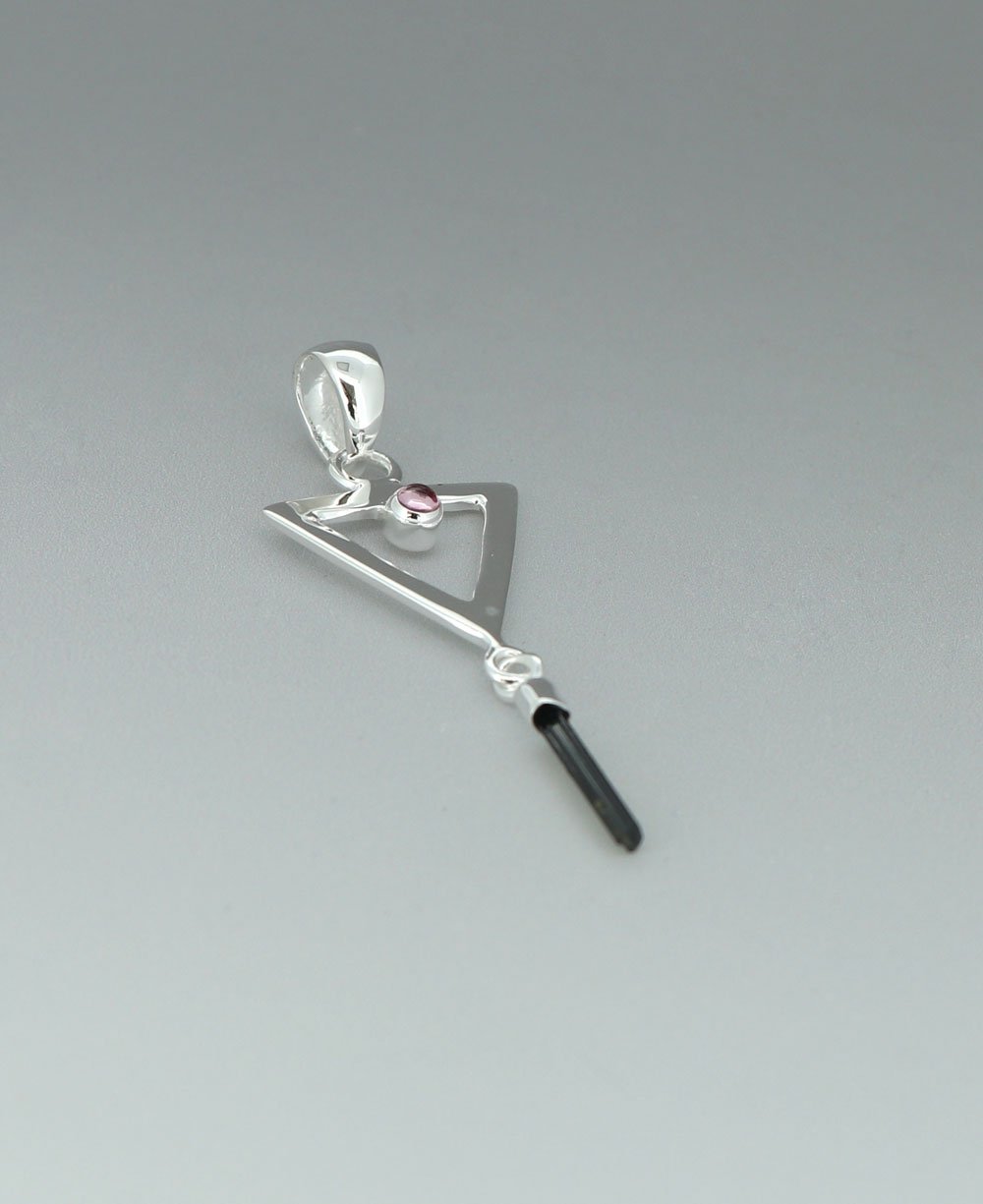 Sterling Silver Inverted Delta Pendant with Pink and Green Tourmaline、mySite、topwebapps