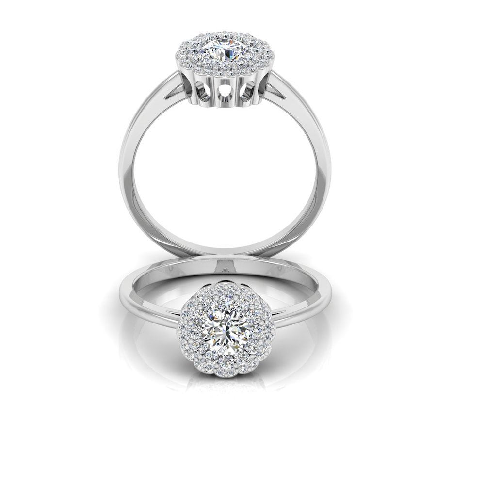 Brilliant Cut Floral Halo Petite Moissanite Engagement Ring、mySite、hinf8tx79