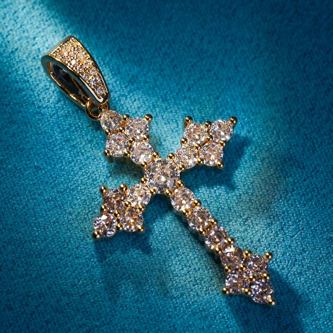 Moissanite Budded Cross Pendant 14K Gold、mySite、hinf8tx79