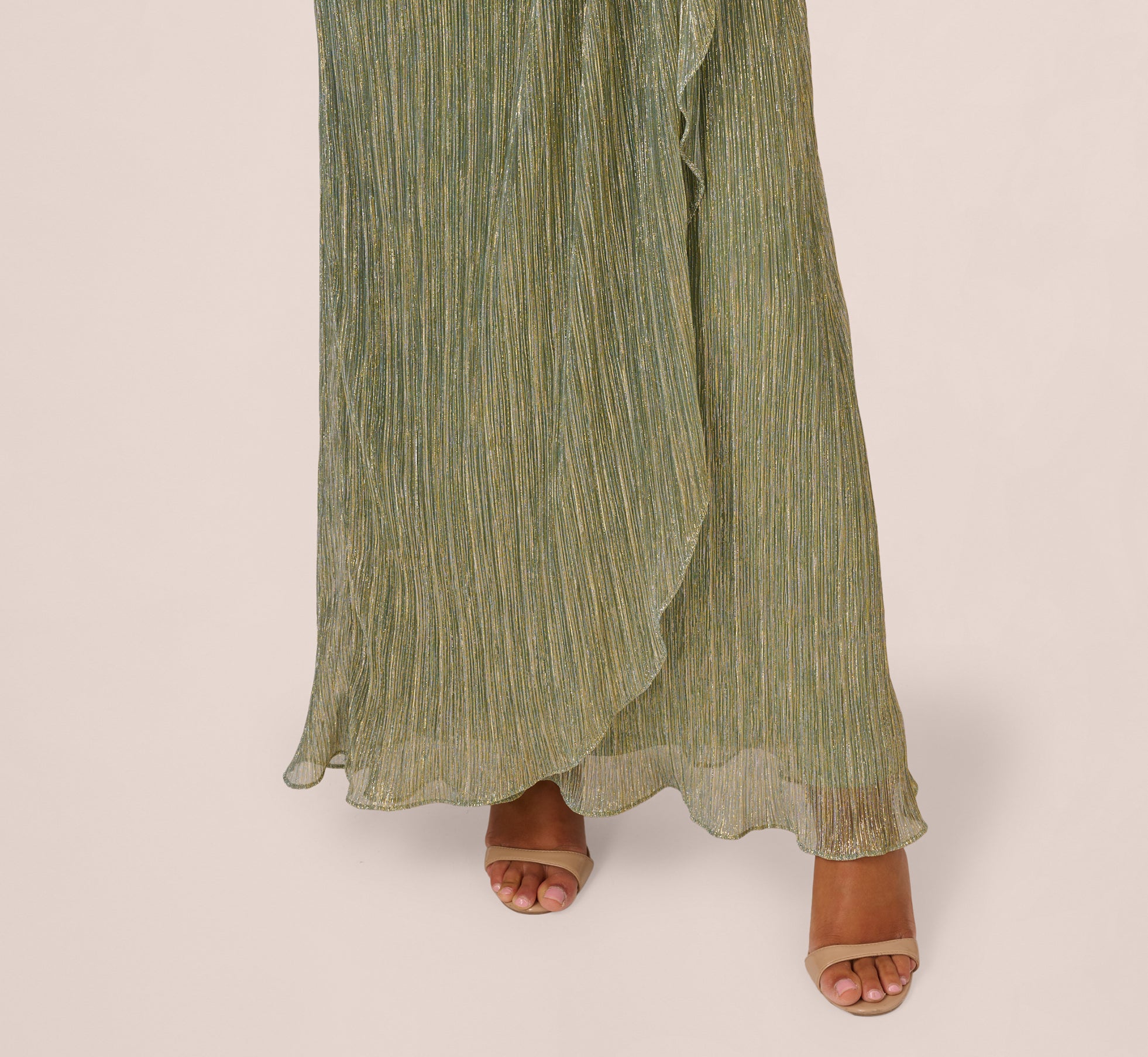 Stardust Pleated Draped One Shoulder Gown In Green Slate、mySite、solidvoid