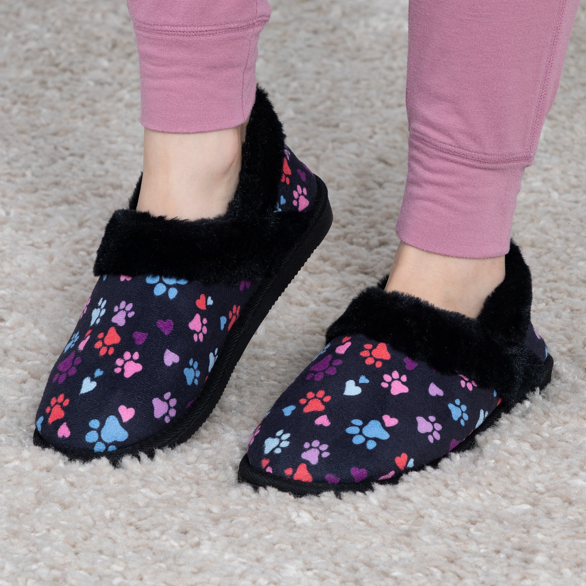 Paw Print Faux Fur Lined Indoor/Outdoor Slippers、mySite、camillekostekn