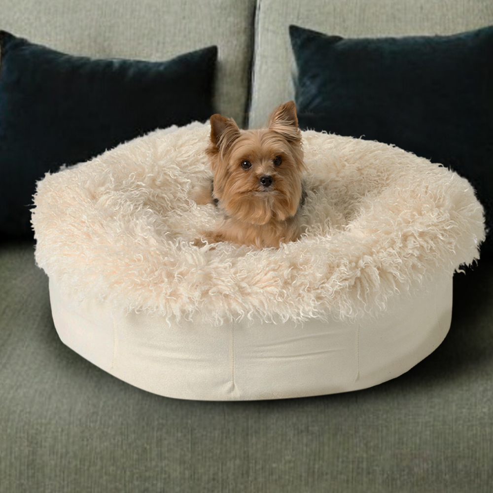 PupPouf™ Luxe Faux Fur Donut Dog Bed - Plush Sheep Ivory、mySite、solidvoid