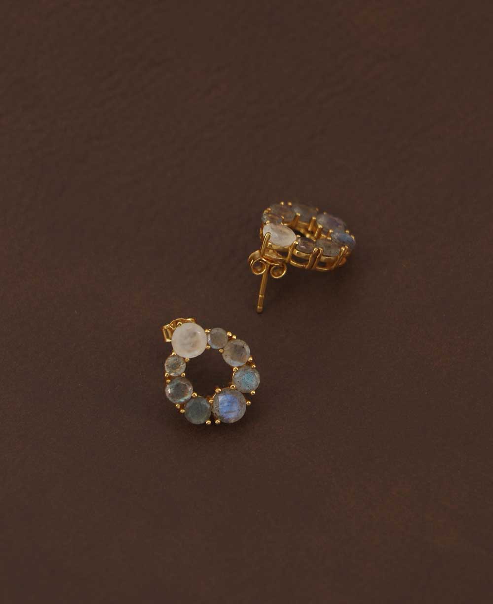 Gold Plated Labradorite Stud Earrings with Rainbow Moonstone、mySite、topwebapps