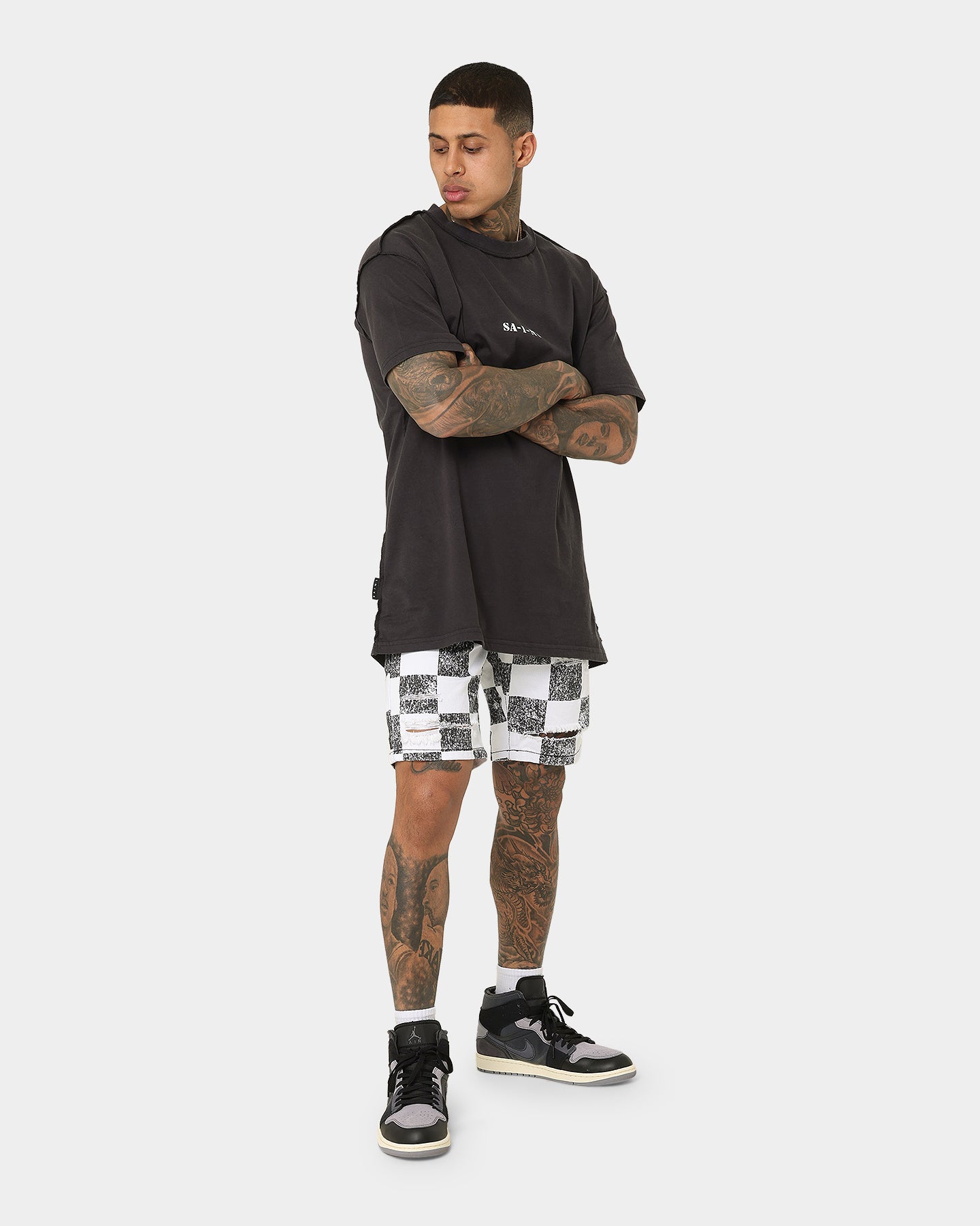 Saint Morta Vintage Checks Denim Shorts White/Black、mySite、zt4zffjzw