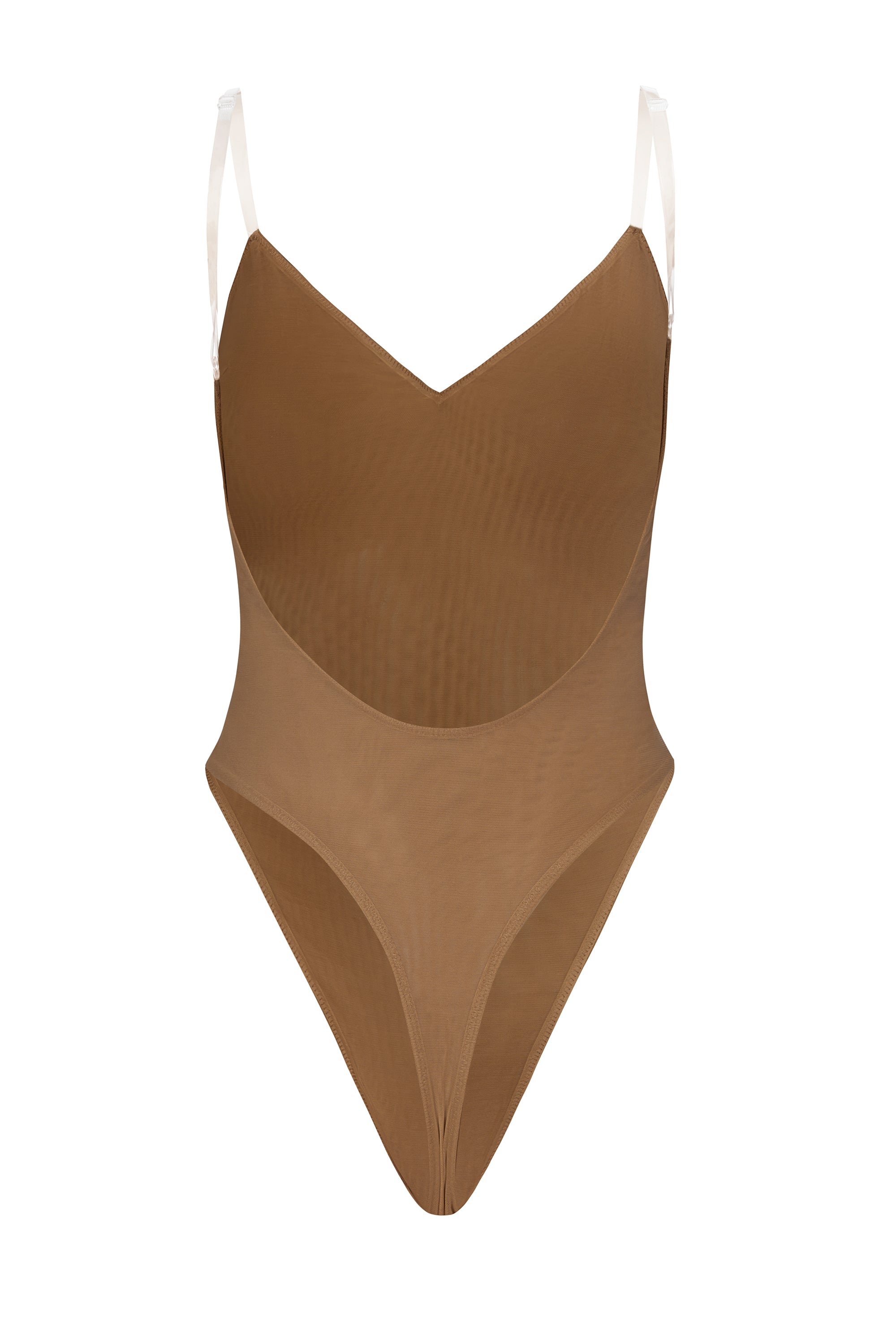 Soft Mesh V-Neck Bodysuit in Almond、mySite、solidvoid