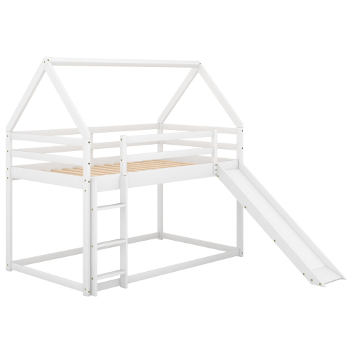 Twin over Twin Low Bunk Bed, House Bed with Ladder , Gray(OLD SKU:WF197808AAE)、、casual