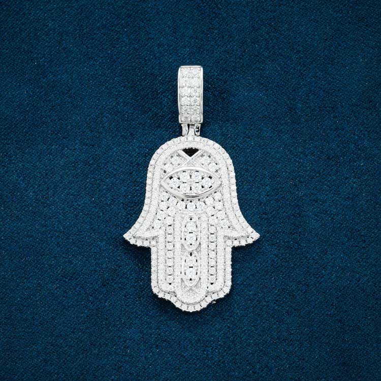 Moissanite Halo Hamsa Hand Pendant 14K Gold、mySite、hinf8tx79