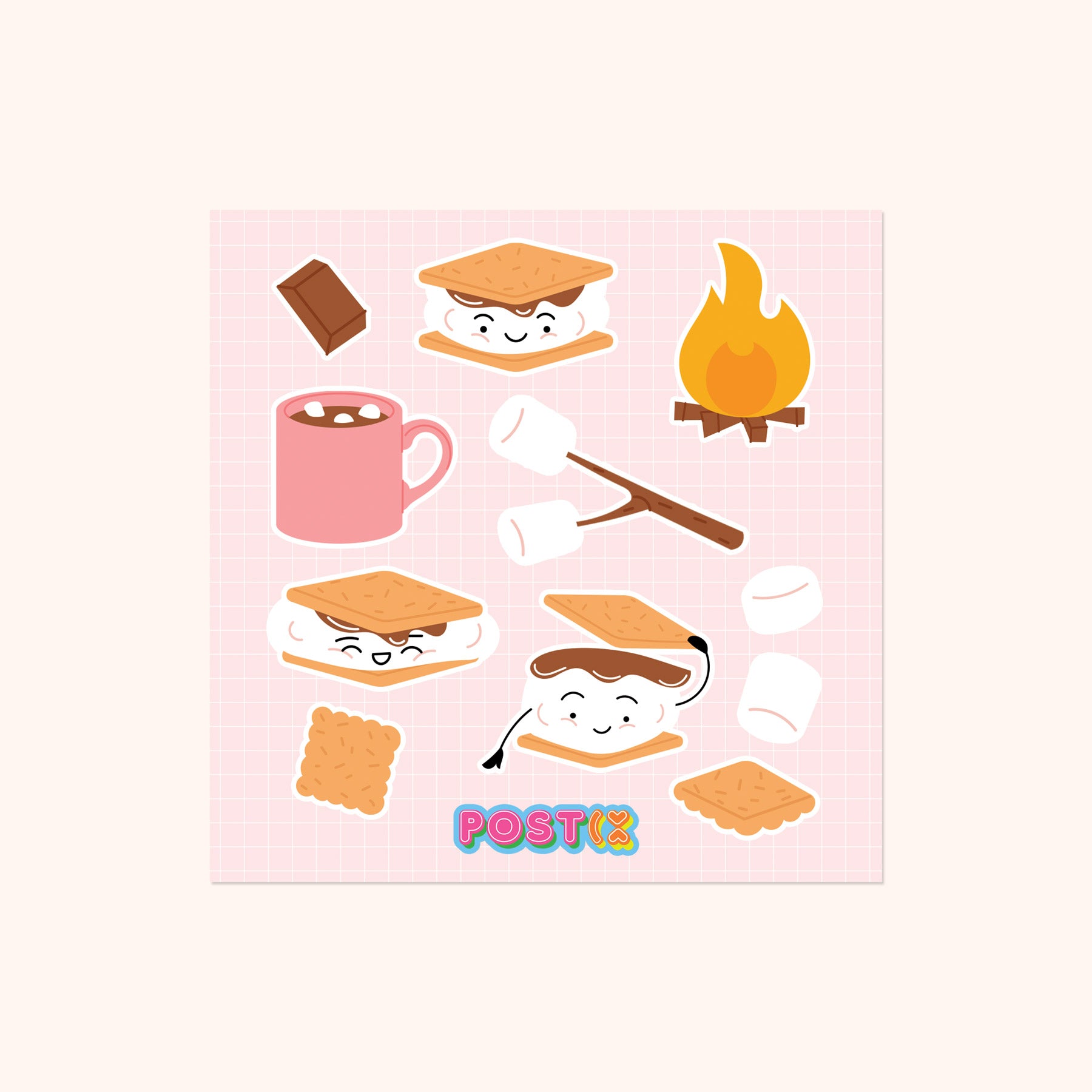  Cute Campfire S'mores Square Sticker Sheet、mySite、ghnorth