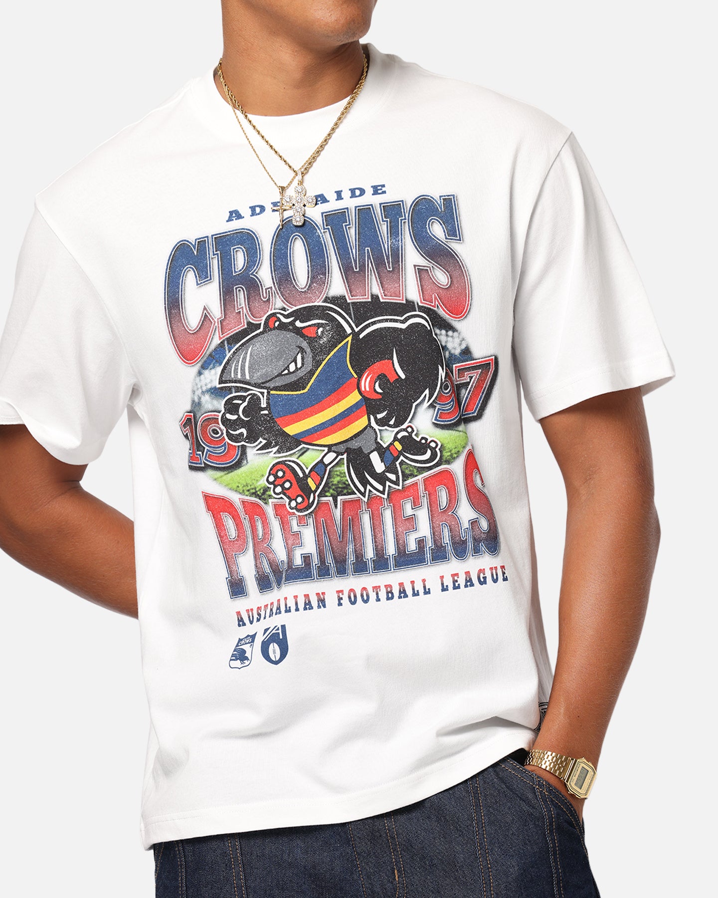 Mitchell & Ness Adelaide Crows Mascot T-Shirt Vintage White、mySite、zt4zffjzw