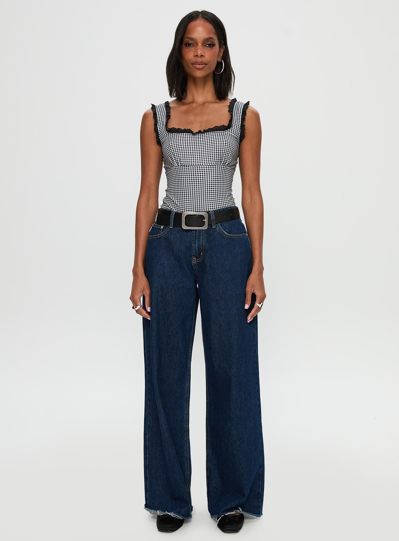 Trustfund Lace Trim Bodysuit Black / White Check、mySite、solidvoid