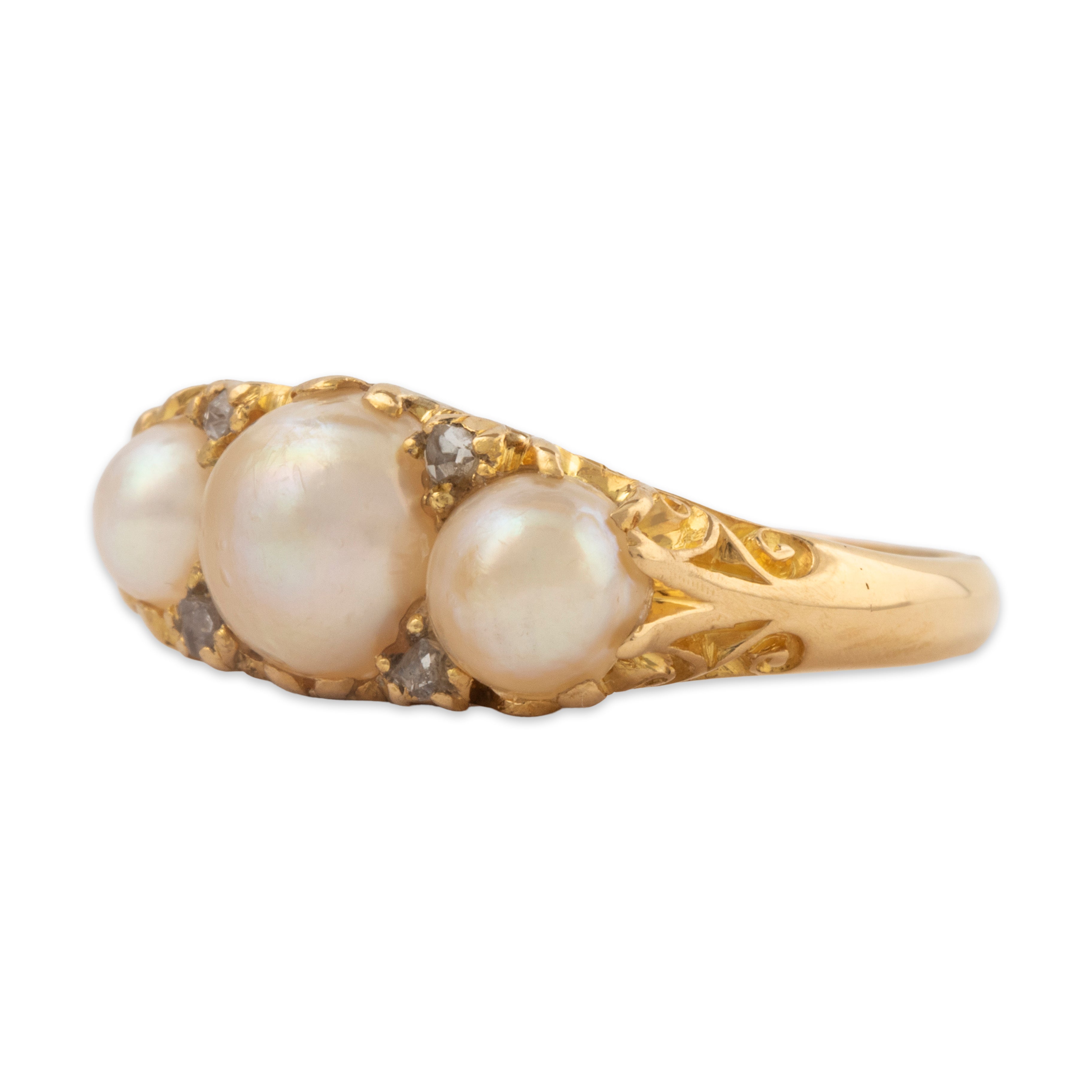 Antique 18k Yellow Gold Pearl Rose Cut Diamond Ring 7.25、mySite、hinf8tx79