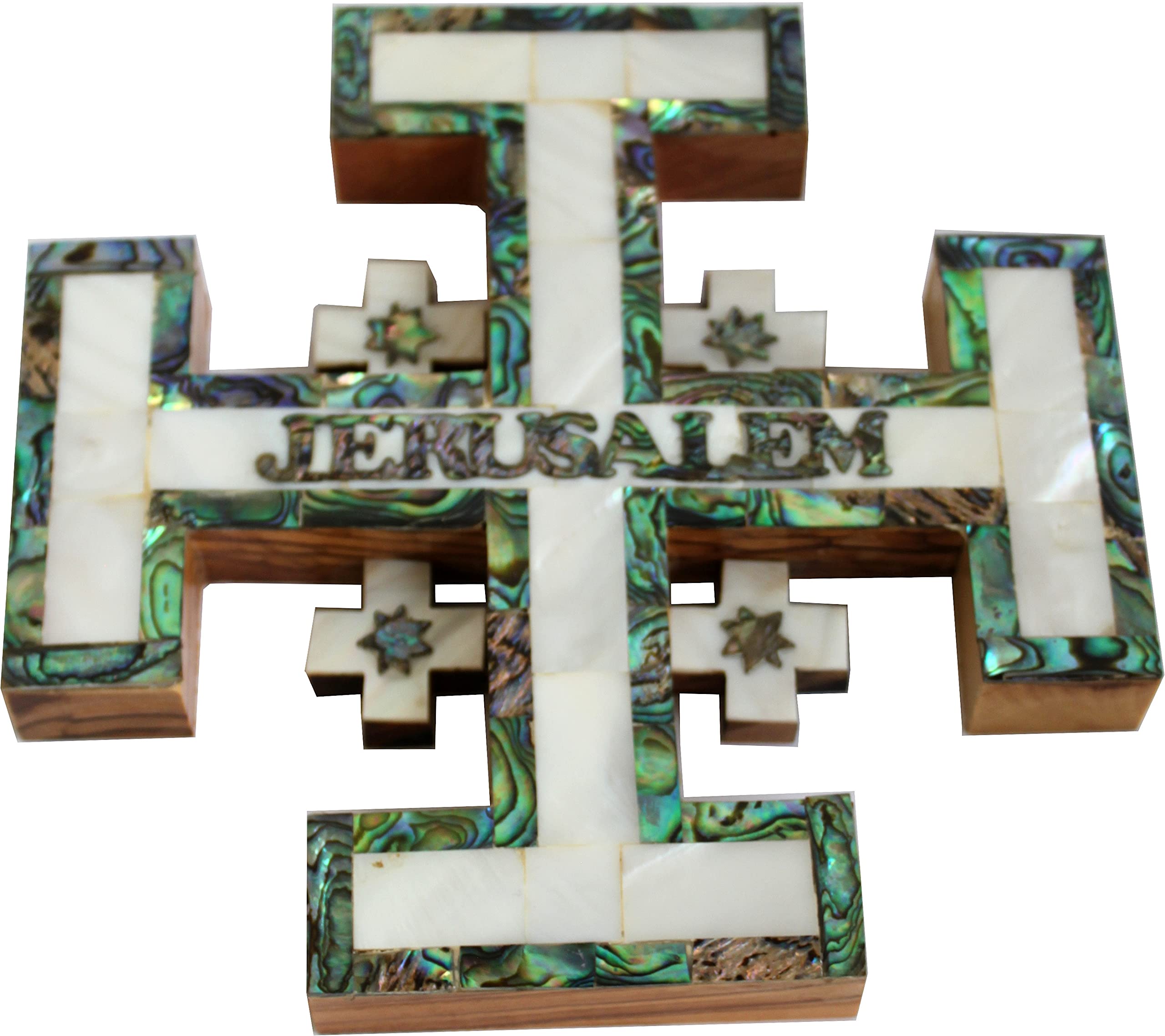  Holy Land Market Olive Wood Jerusalem Cross Covered with Mother of Pearls Shell - Small、mySite、elrpsem3k