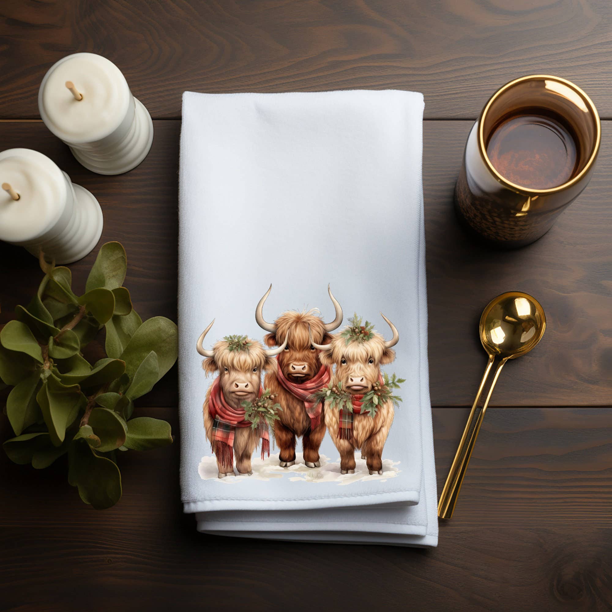 Highland Cows Holiday Terry Cloth Hand Towel、mySite、g9winljtr