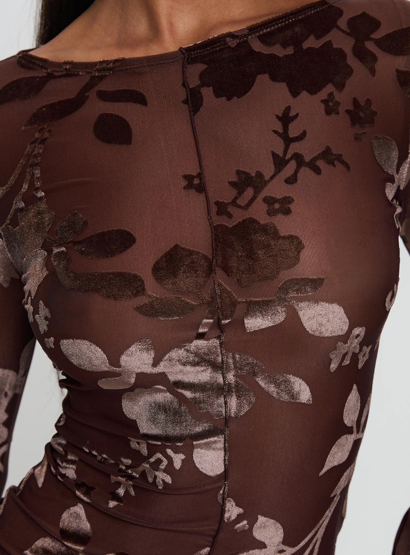 Meant To Be Mesh Long Sleeve Top Brown Floral、mySite、solidvoid