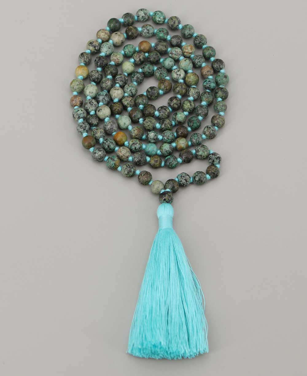 African Turquoise Jasper 108 Beads Meditation Mala, Knotted、mySite、topwebapps