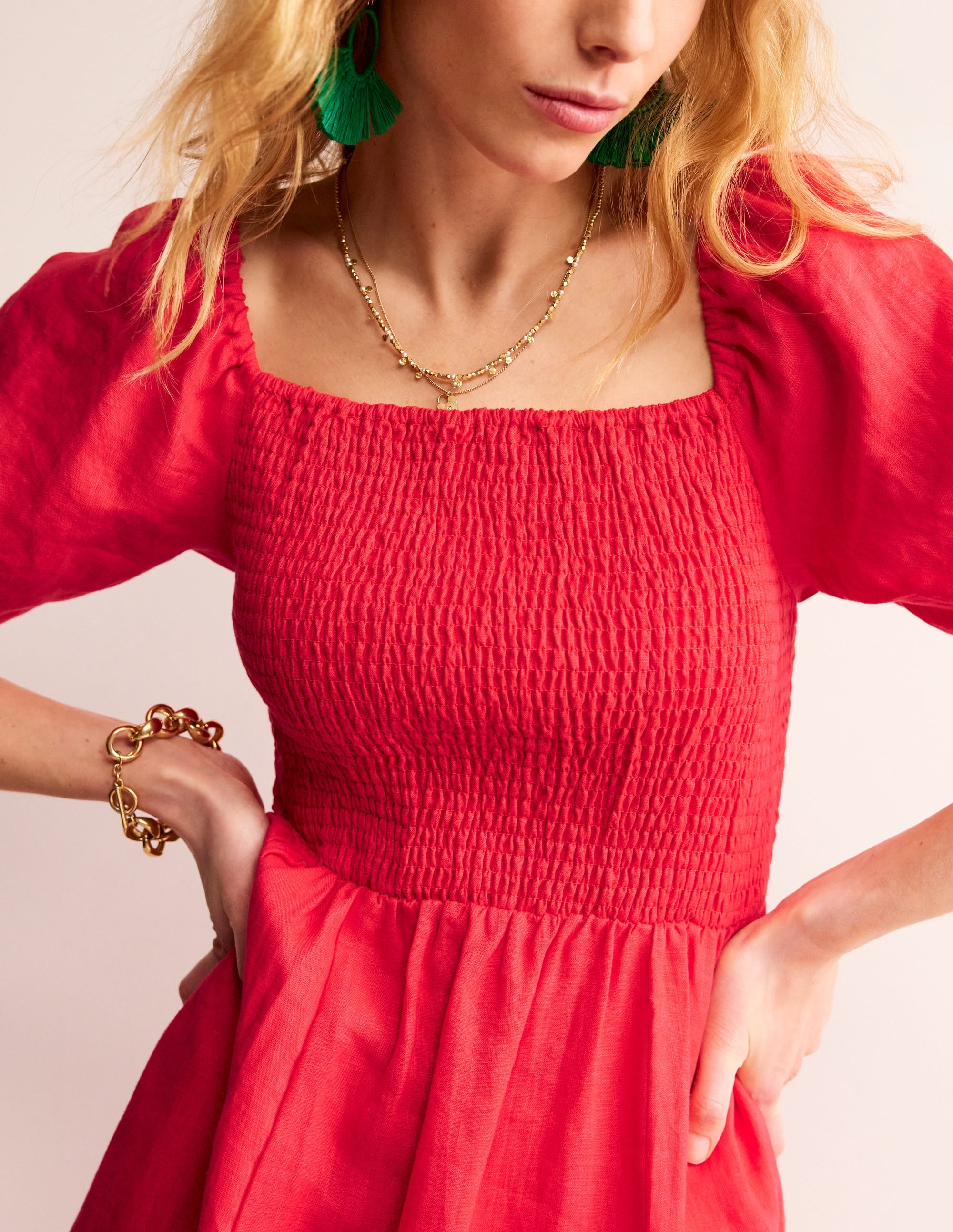  Sky Smocked Linen Midi Dress-Hibiscus、mySite、ashleygrahame