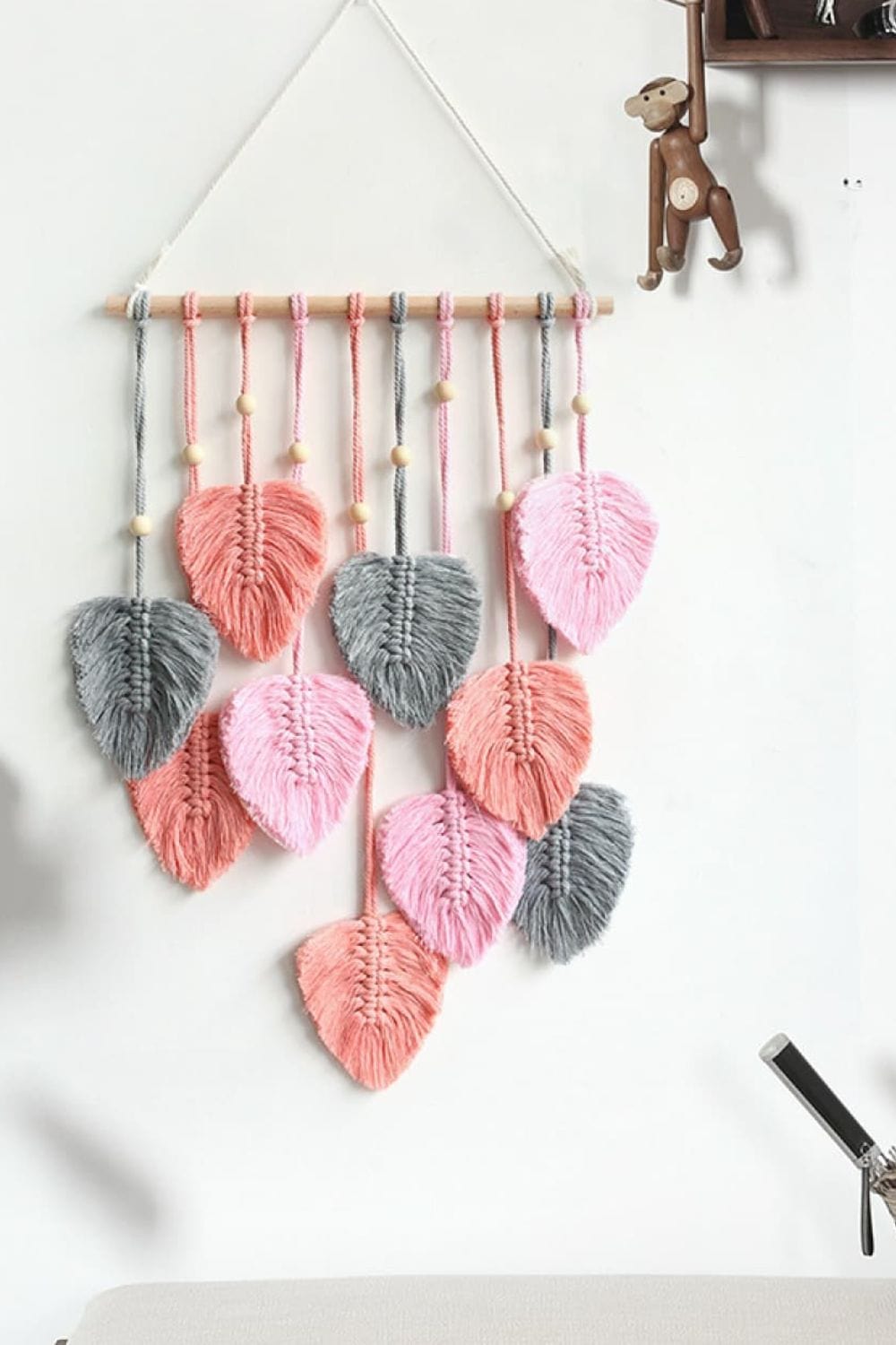 Macrame Leaf Bead Wall Hanging-Handmade, Super Cute!、mySite、g9winljtr
