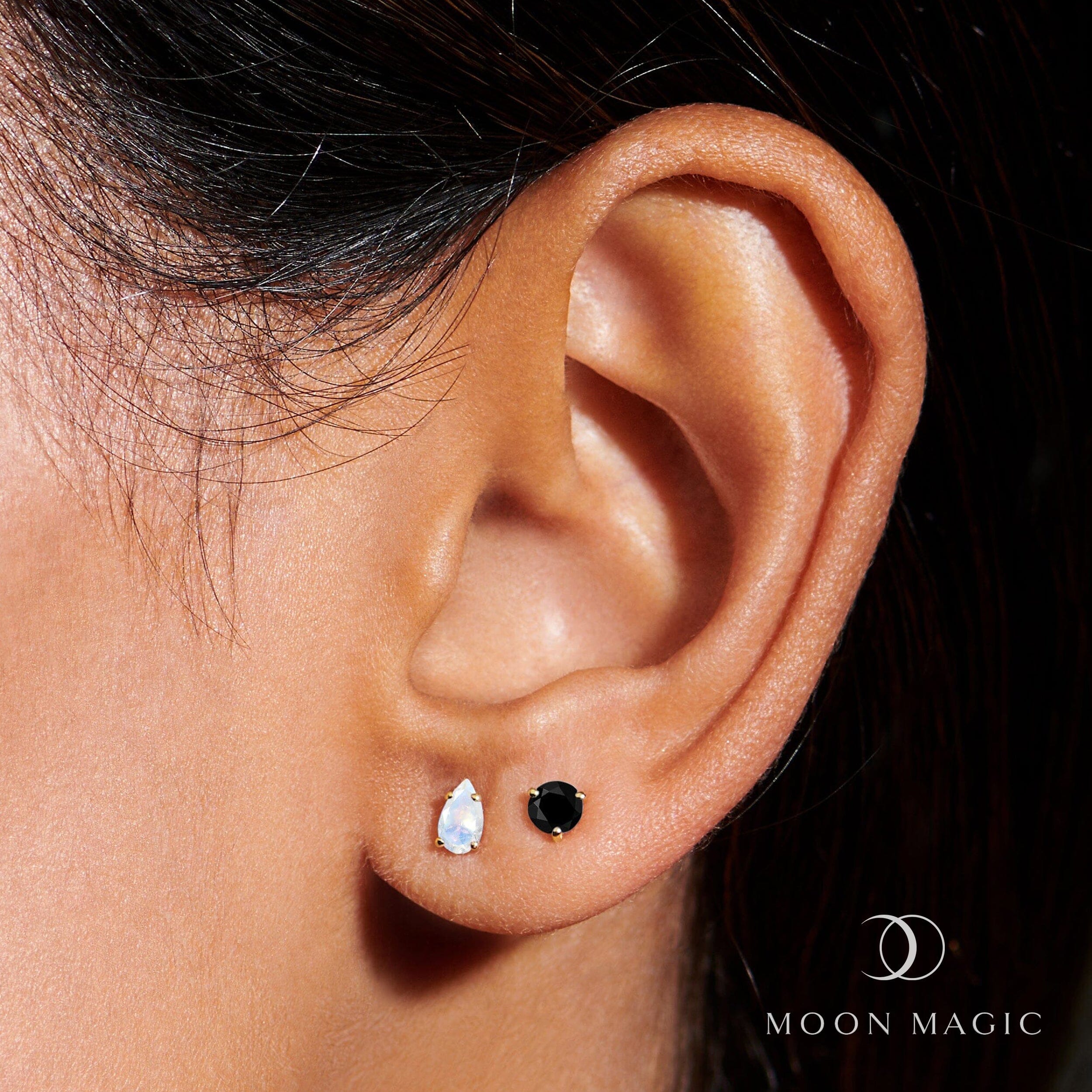 Black Obsidian Moonstone Petite Round & Teardrop Studs、mySite、hinf8tx79
