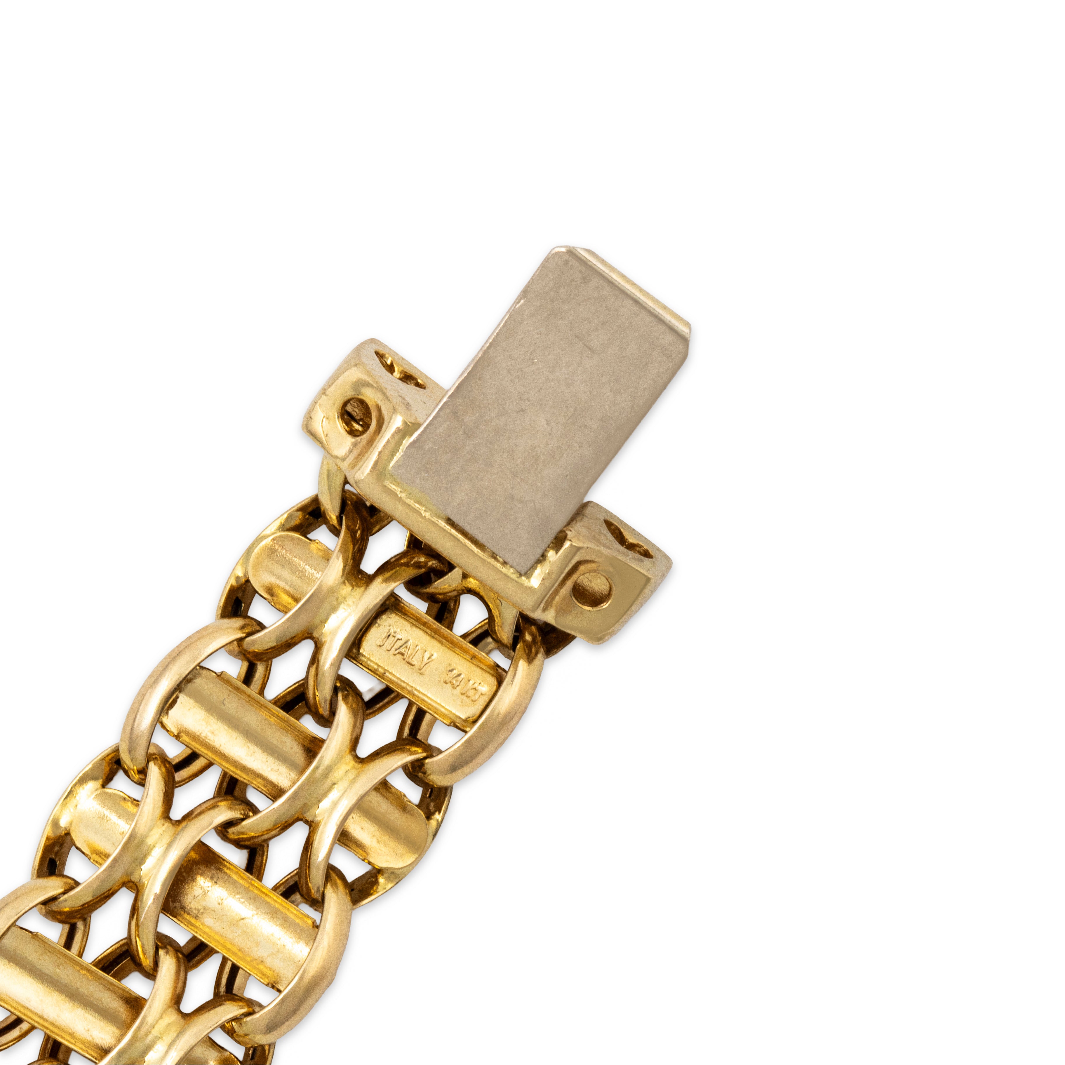 Vintage Italian 14k Yellow Gold Dual-Texture Link Bracelet 6.5、mySite、hinf8tx79