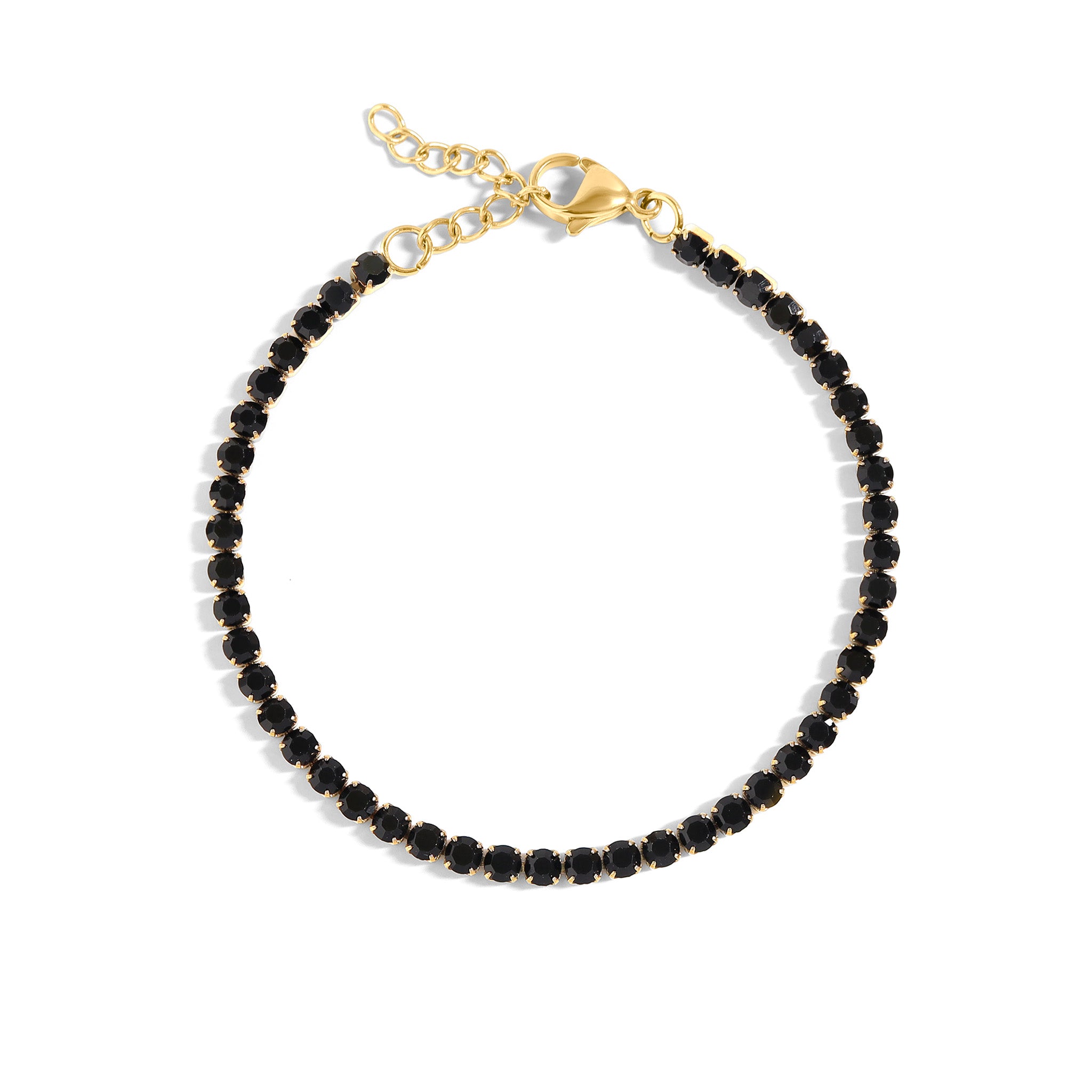 18K Gold PVD Stainless Steel Jet Rhinestone Tennis Chain Bracelet / TBR0004、mySite、dreamappss