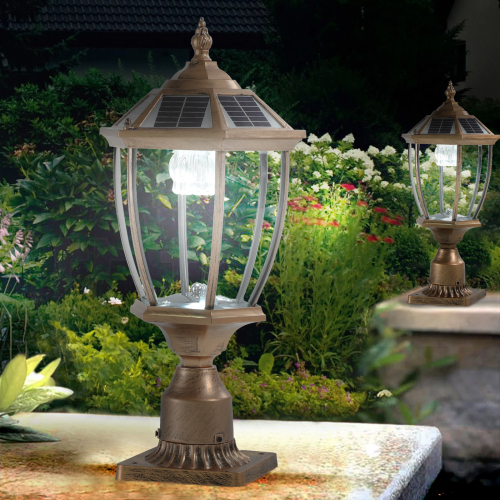 20"(H) Golden Solar Powered LED Outdoor Lantern, Vintage Garden Light with Elegant Glass Design for Pathways, Yards, and Patios (1-Pack)、、eastwooduniform