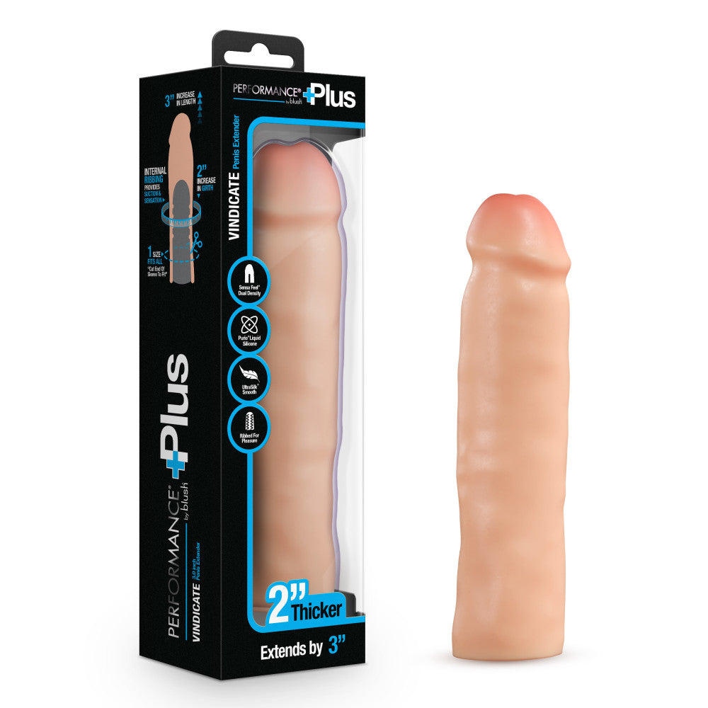 Performance Plus By Blush® | Vindicate 8.5 Inch Realistic Penis Extender Sleeve - Dual Density - Liquid Silicone - Beige、mySite、bottomscart