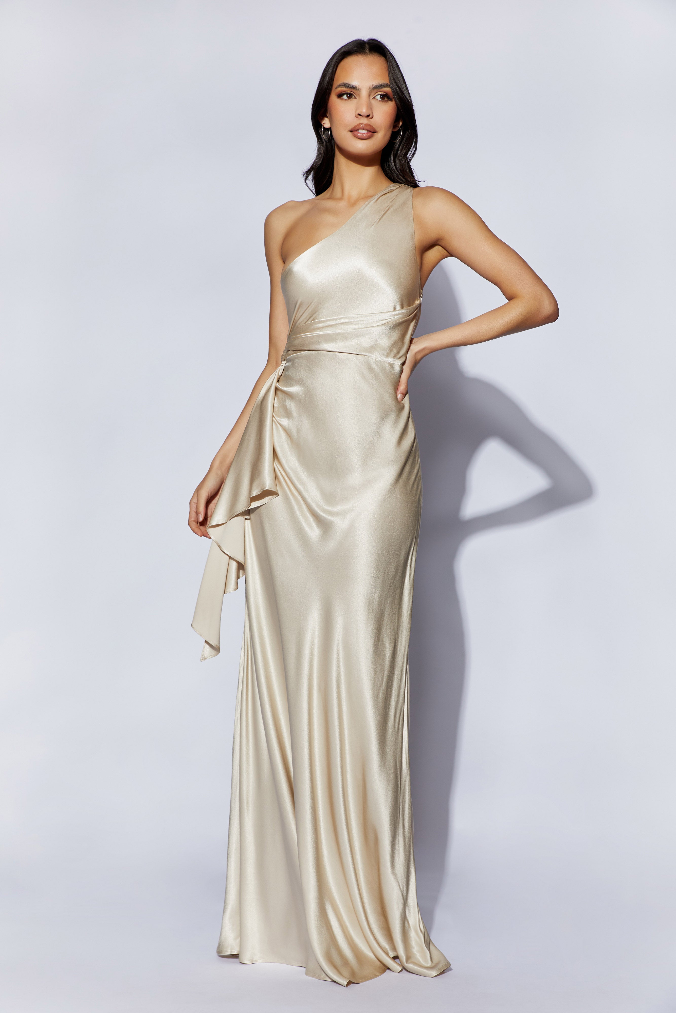 Calliope One Shoulder Maxi Dress - Blush Gold、mySite、solidvoid