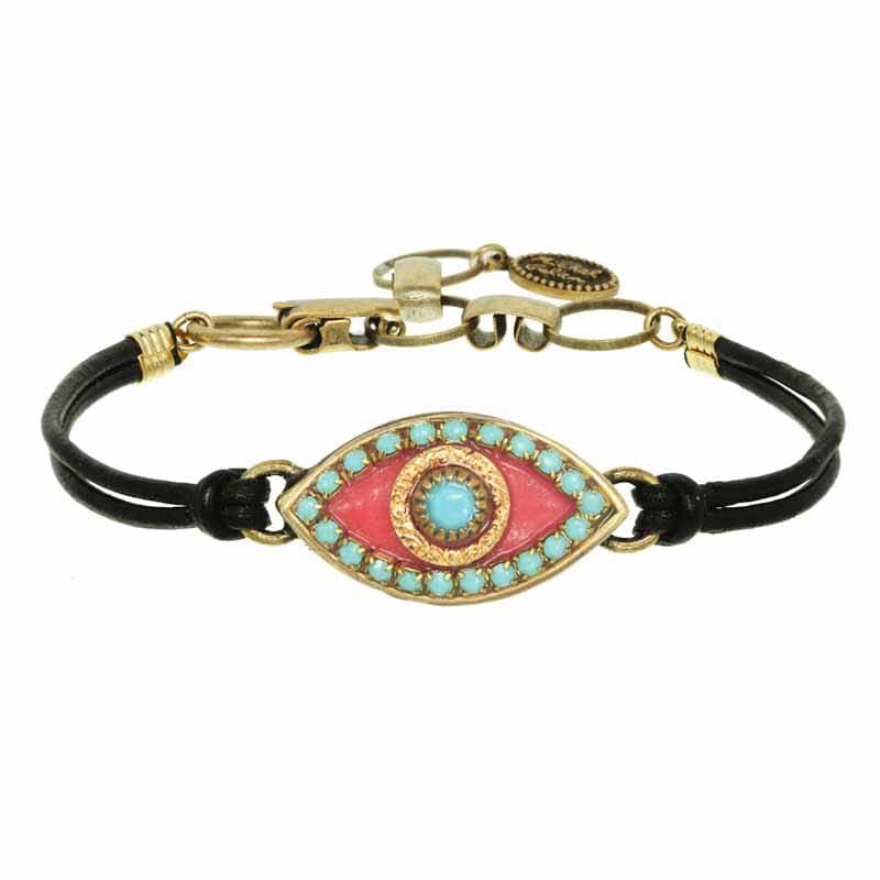 Swarovski Crystals Pink and Turquoise Evil Eye Bracelet by Michal Golan、mySite、topwebapps