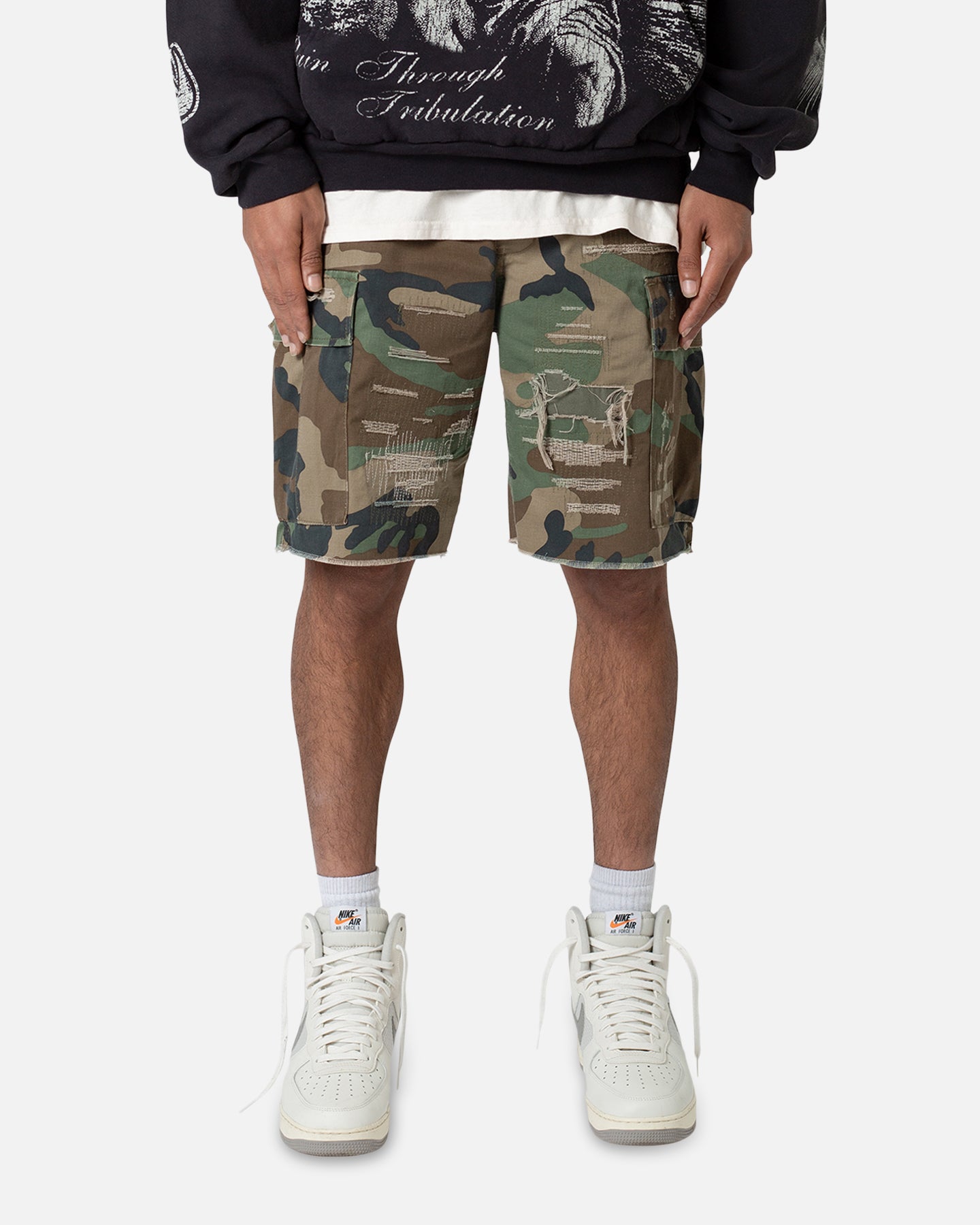 MNML Distressed Cargo Shorts Camo、mySite、zt4zffjzw