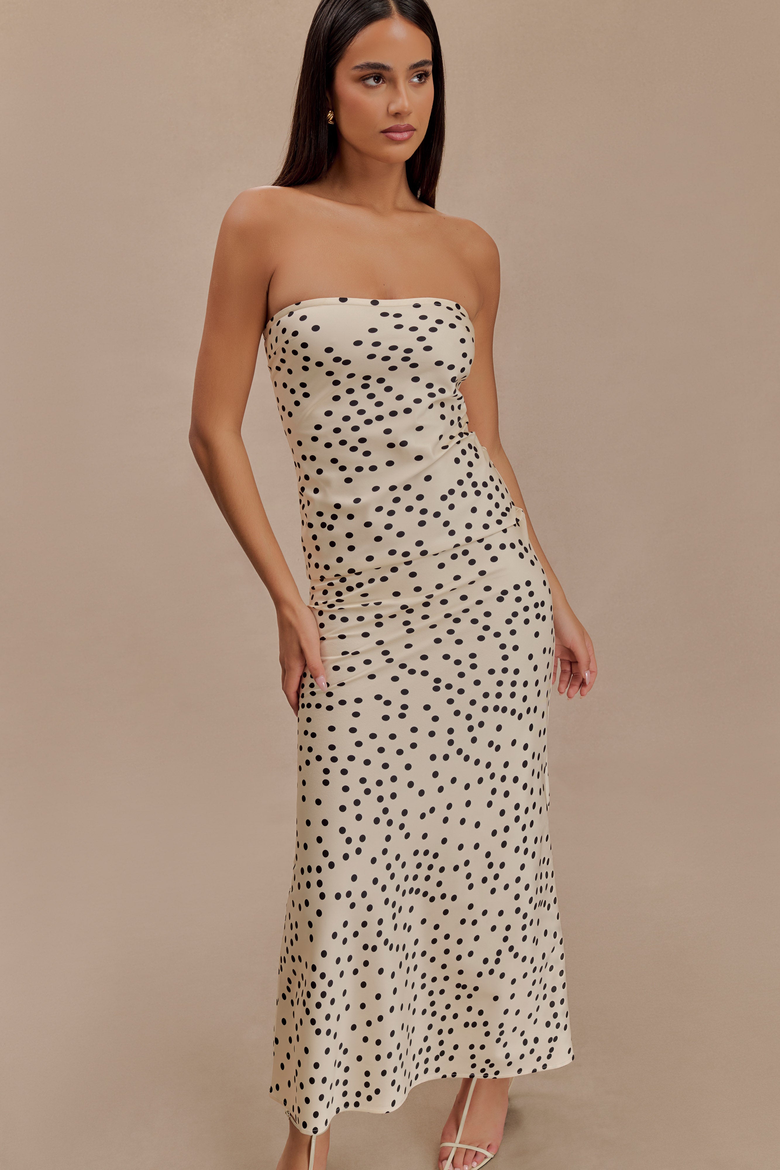 Claudette Strapless Satin Maxi Dress - Polka Dot Print、mySite、solidvoid