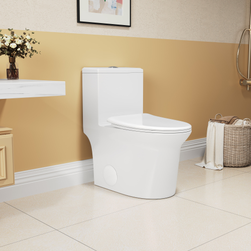 1.1/1.6 GPF Elongated Comfort Height Floor Mounted One-Piece Toilet, CUPC Certified, WaterSense Cetified, Ceramic, White Color, Soft Close Seat、、xpatfood
