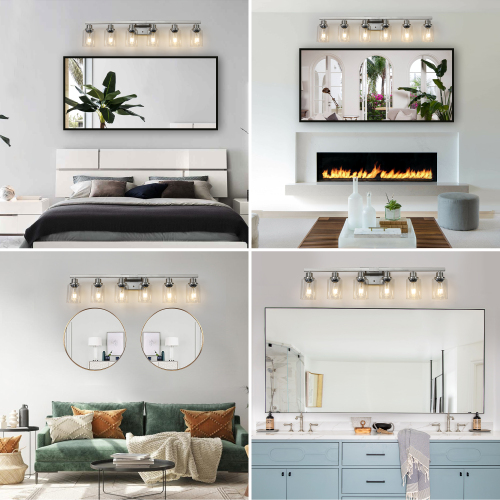 37" Modern 6-Light Bathroom Vanity Light Fixture - Brushed Nickel Finish with Clear Glass Shades, Perfect for Bathroom, Vanity, and Dressing Area Lighting (No Bulbs)、、eastwooduniform