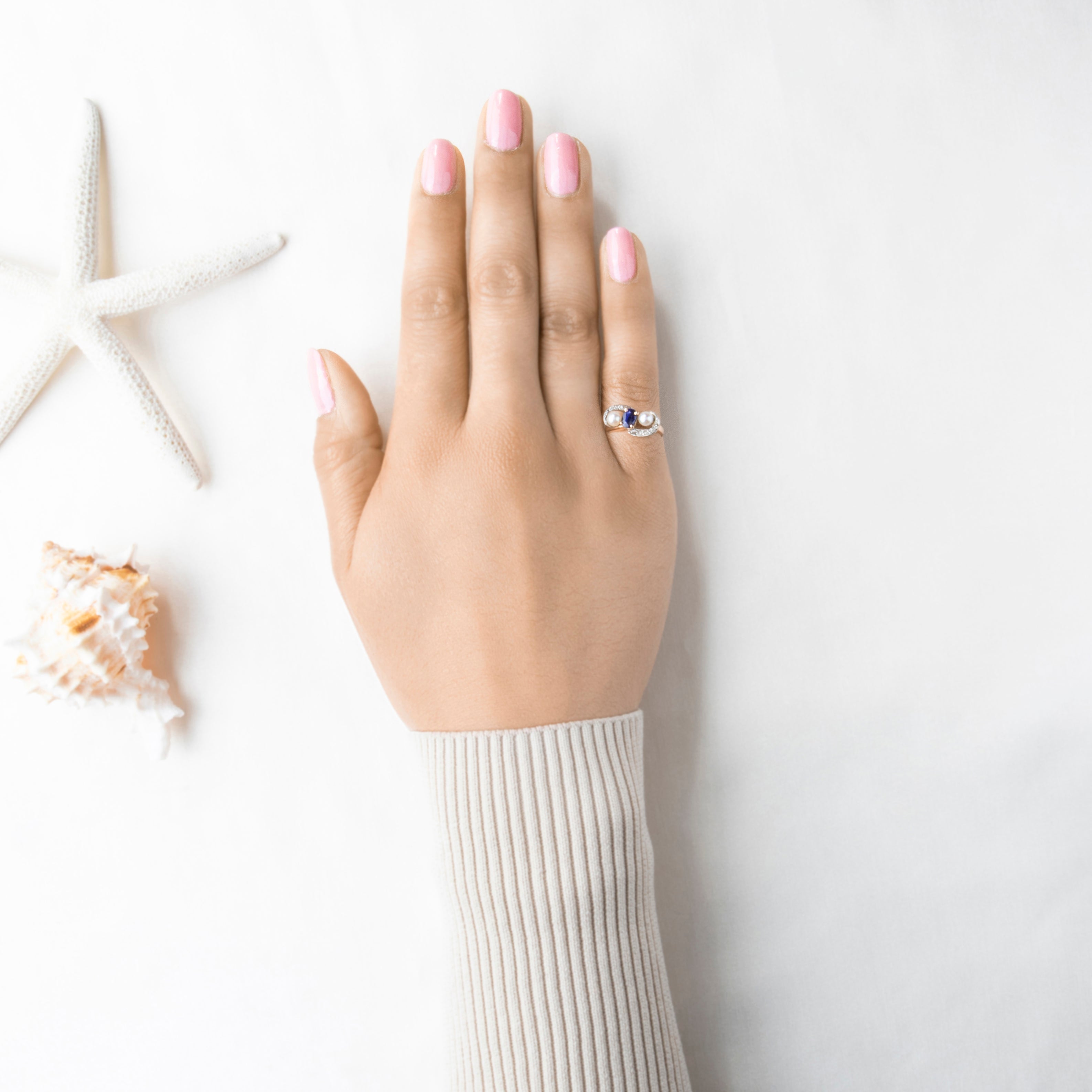 Antique Edwardian 18k Rosy Yellow Gold & Platinum Sapphire Diamond Pearl Ring、mySite、hinf8tx79