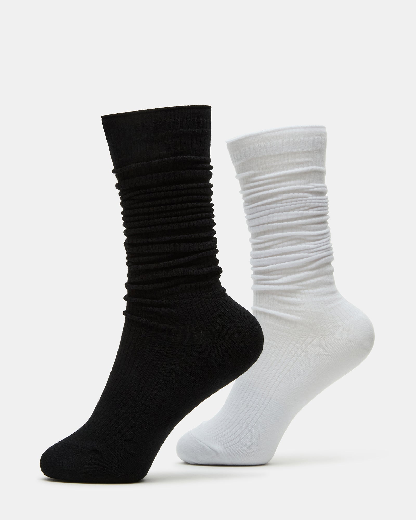 2 PACK SLOUCHY CREW SOCKS BLACK WHITE、mySite、gtrtttuynbv