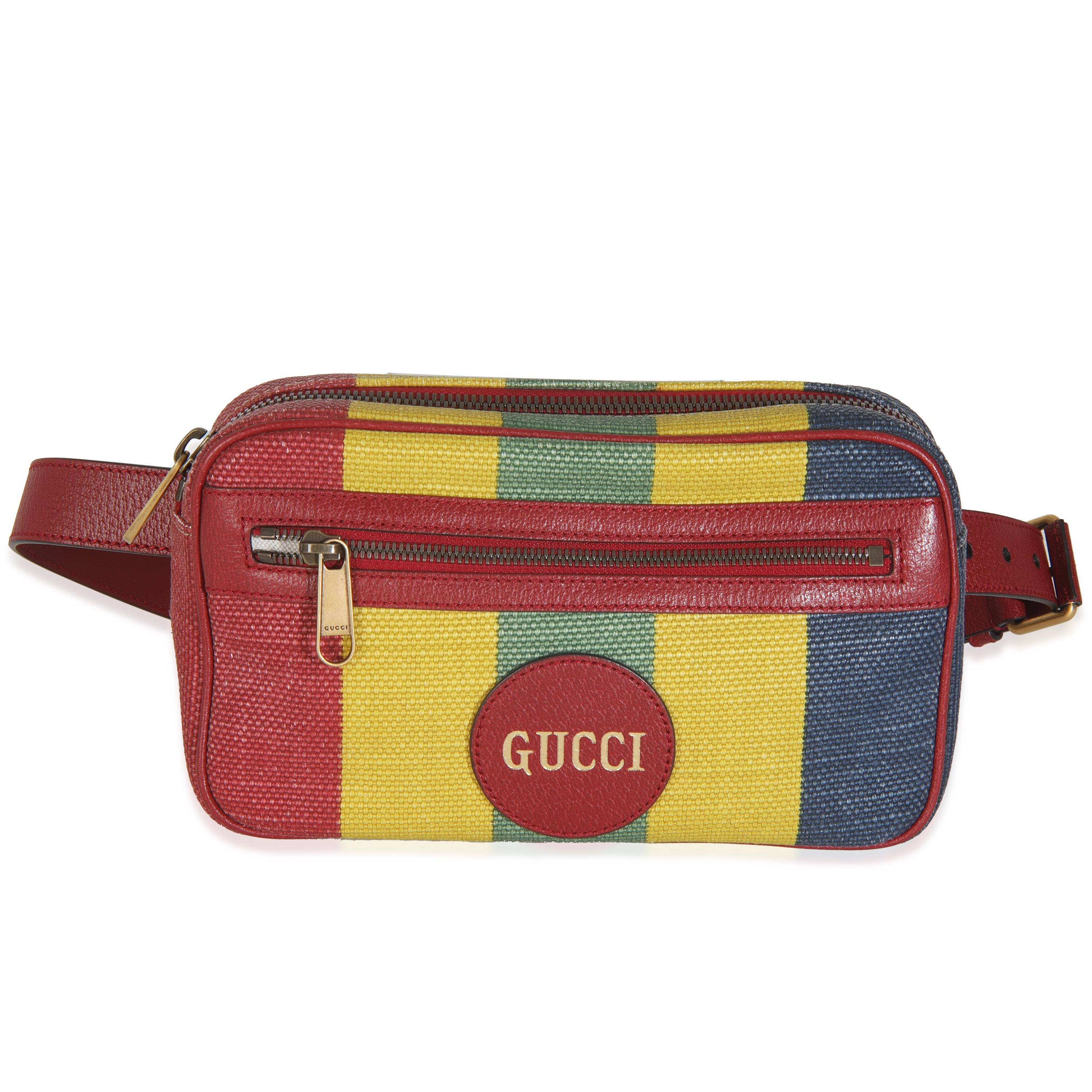 Multicolor Striped Canvas Leather Script Logo Belt Bag、mySite、garagedoors4me