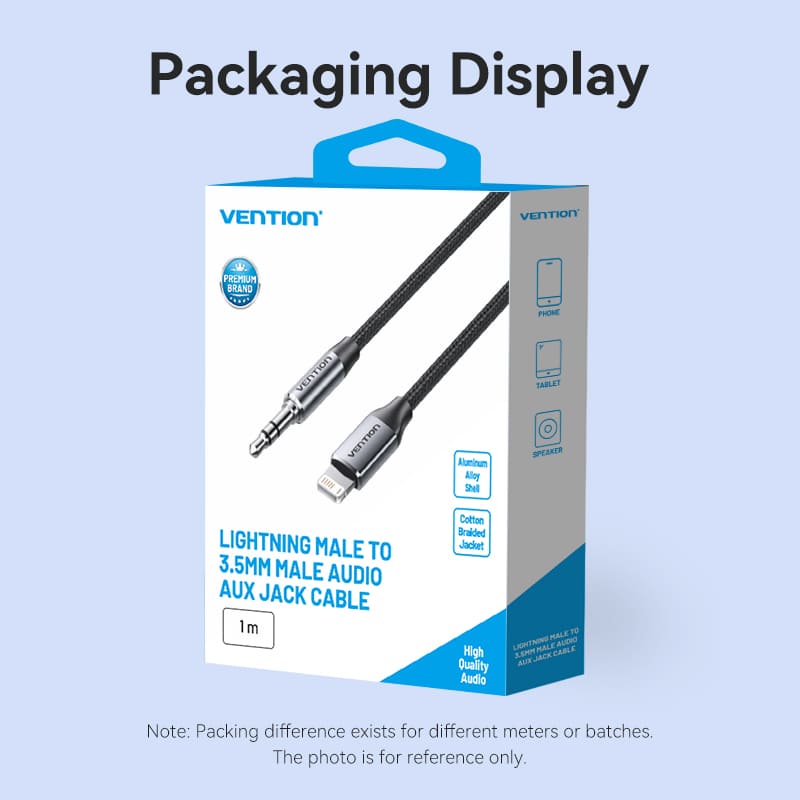 Vention Cotton Braided Lightning Male to 3.5MM Male Cable Aluminum Alloy Type、mySite、fannypackpong